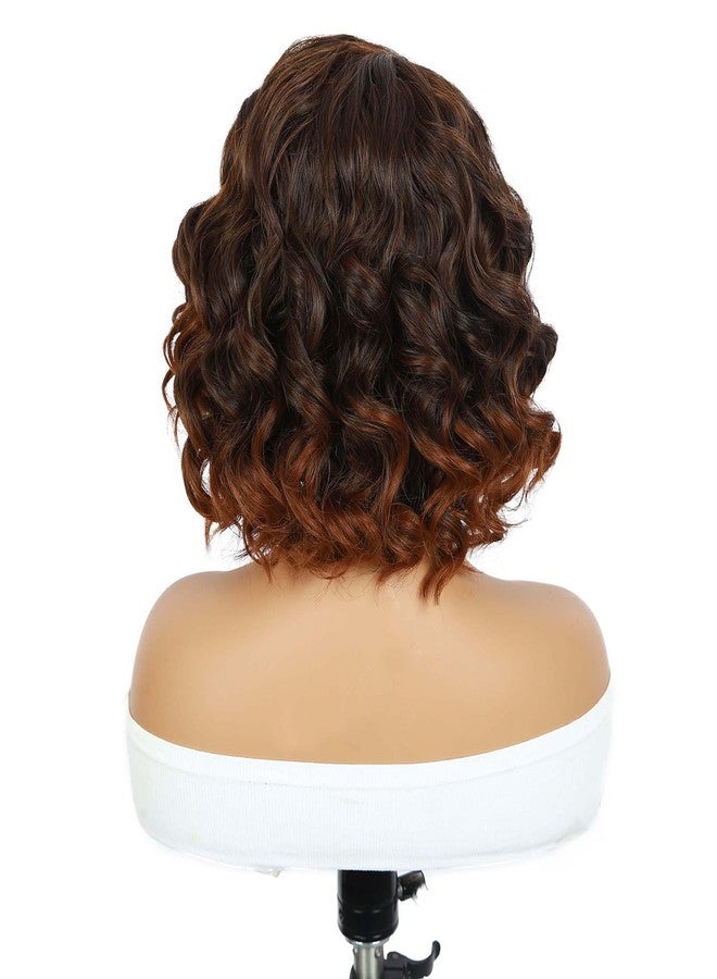 Quantum Love Short Curly Wavy Wigs Curly Bob Lace Front Wig for Women Short Body Wave Side Part Synthetic Mix Brown Wig 14 inches - Image 4